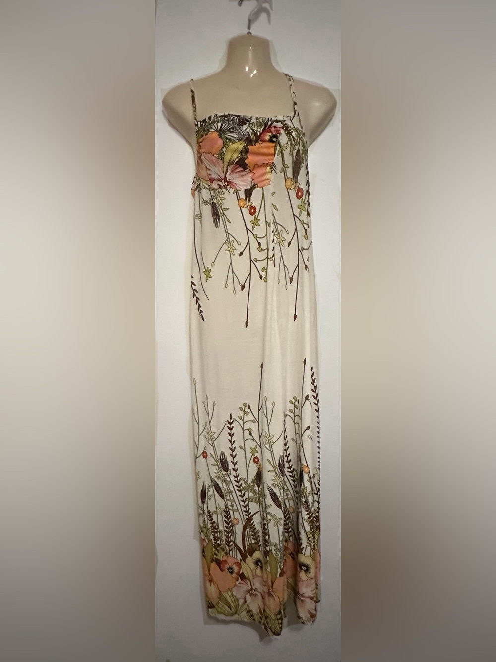Cream Floral Maxi Skirt with Green & Brown Botanical Print